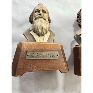 Vintage Reuge Swiss Music Box Composer Busts Schubert & Brahms Wood Work Great